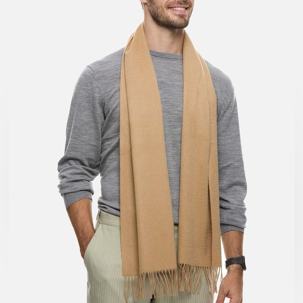 Mens Pure Scottish Cashmere Oversized Scarf Muffler Camel Tan XXL New